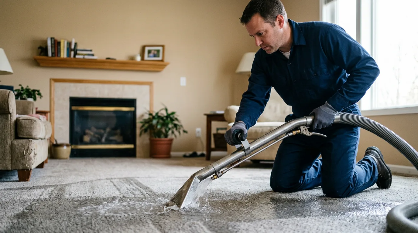 Water damage restoration technician working near North Easton, MA